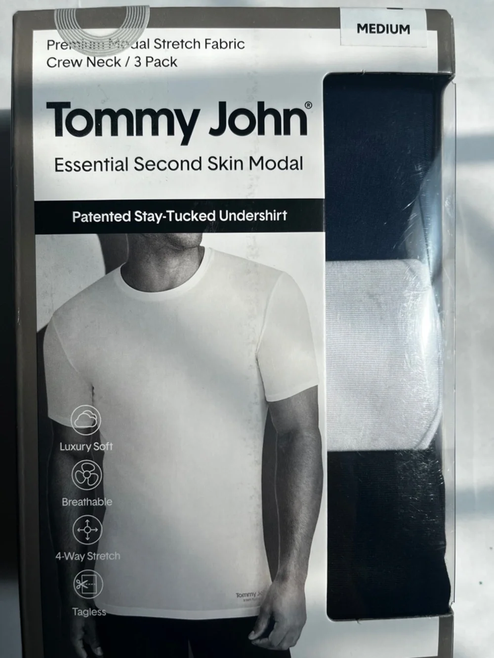 Tommy John Men's 3 Pack Second Skin Crewneck Undershirts - Navy, White, Gray